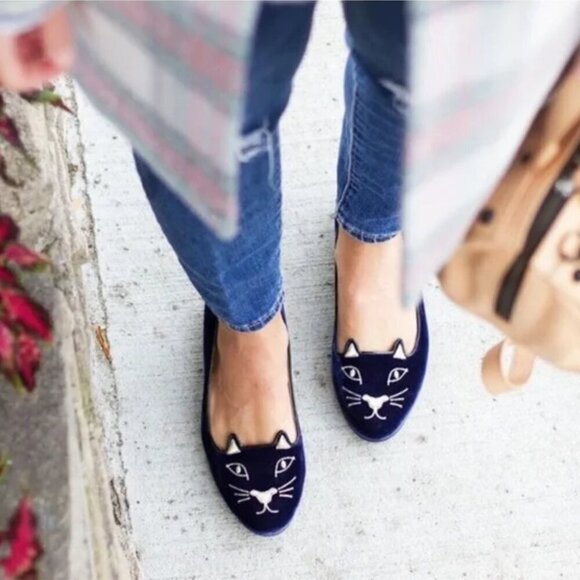 Charlotte Olympia Kitty Cat Purple Velvet Flats Loafers Gold, EU 39 US 8.5-9 - Picture 4 of 13